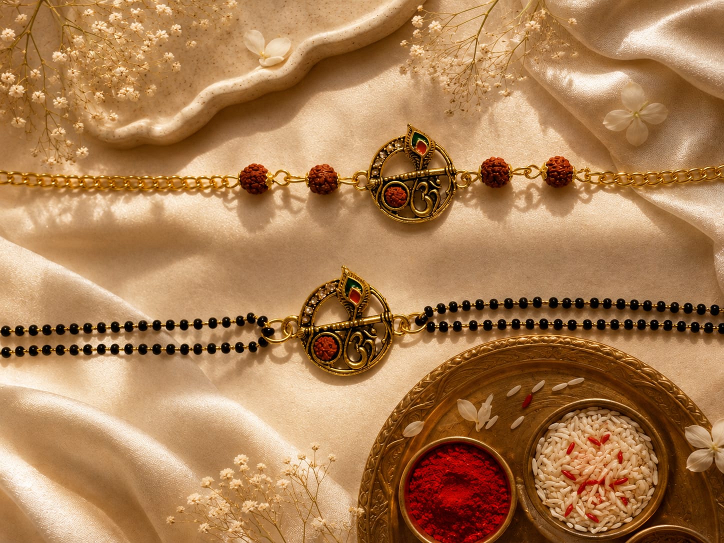 Elegant Om Pendent with Rudraksh + Mangalsutra Pair